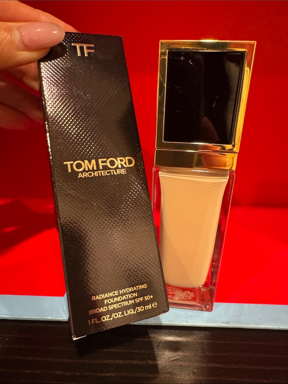 Tom Ford Foundation Bottle in Beige with Gold Accents